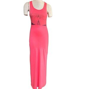 Go Couture Women's Racerback Knit Maxi Dress L Pink Paris Eiffel Tower #81K